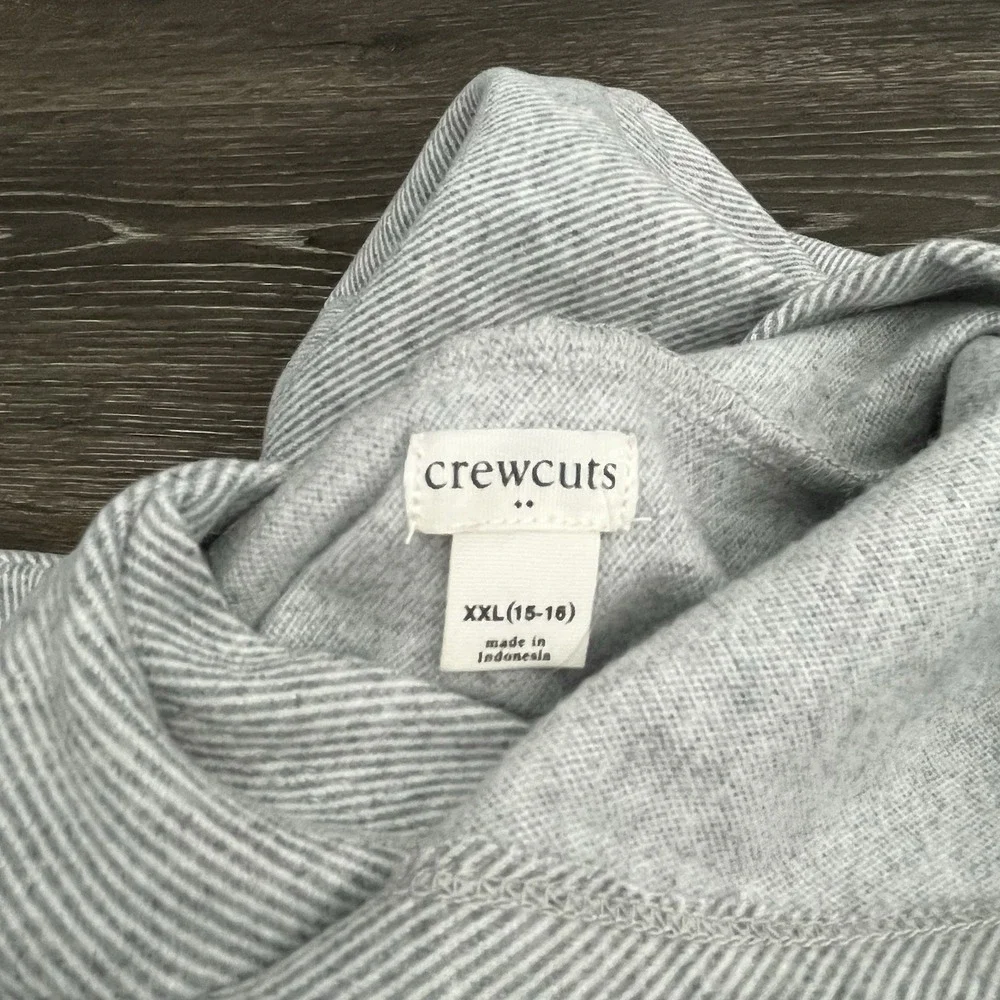 J Crew CrewCut Boys‎ Striped Hoodie Pullover SweatShirt Gray Size XXL 15-16 Cozy